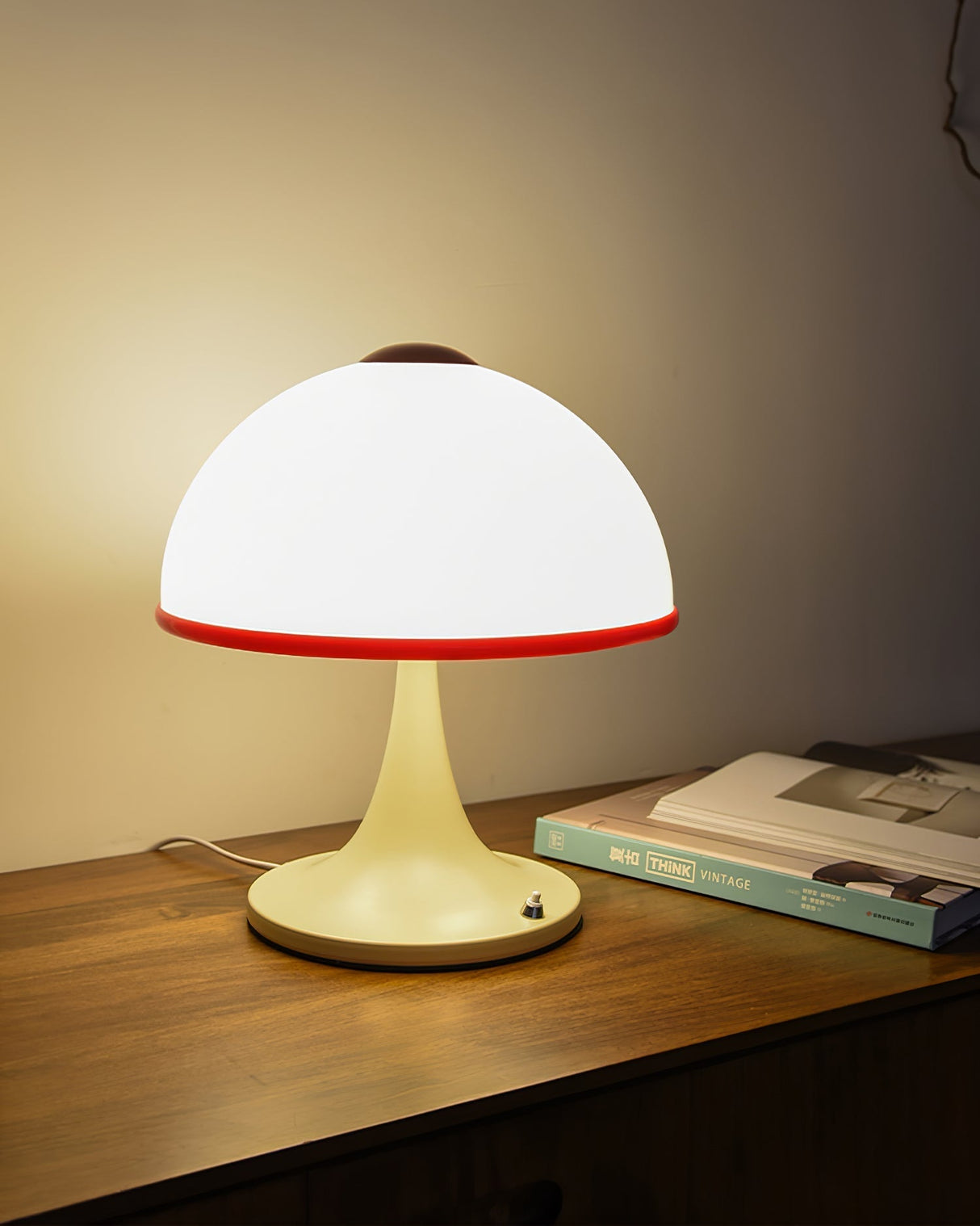 Retro Table Lamp White Dome with Red Trim - Product detail 13