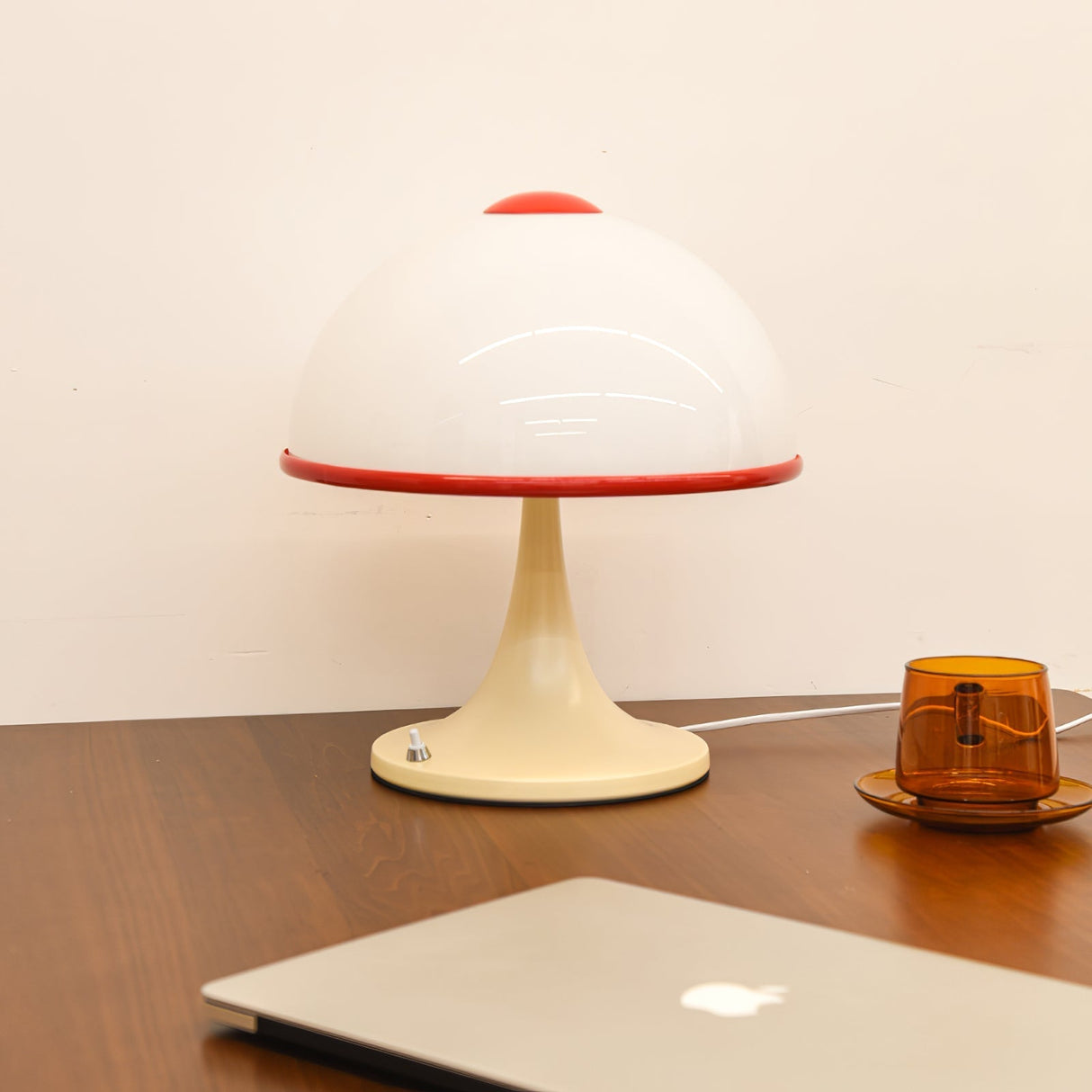 Retro Table Lamp White Dome with Red Trim - Product detail 6