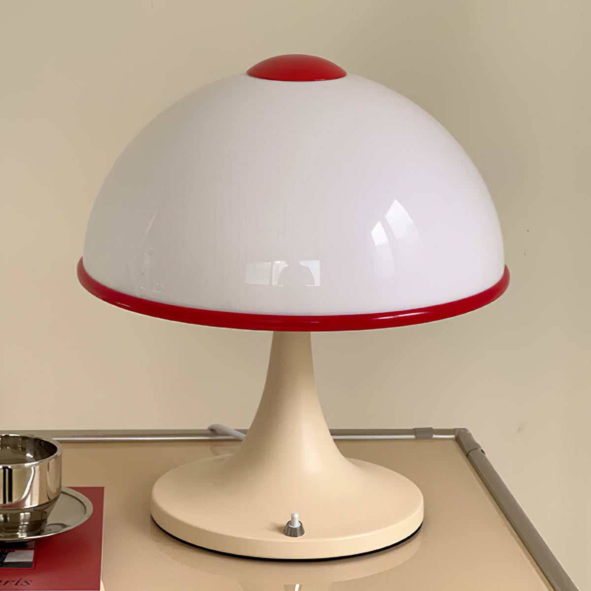 Retro Table Lamp White Dome with Red Trim - Product detail 23