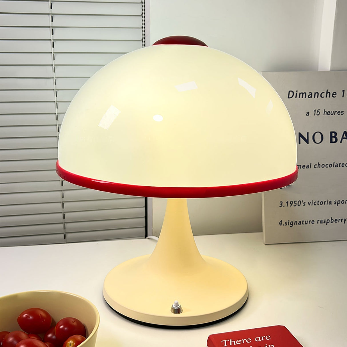 Retro Table Lamp White Dome with Red Trim - Product detail 25