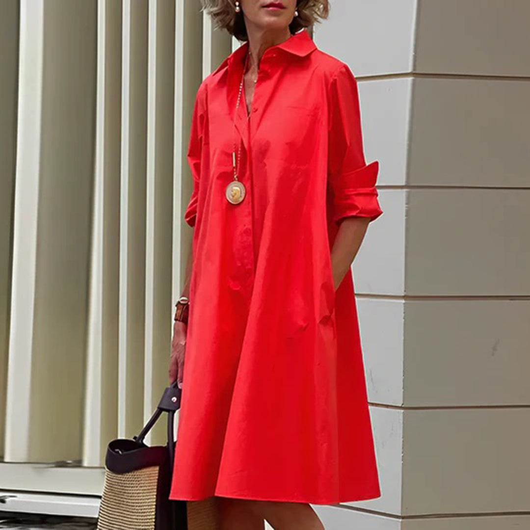 Classic Long Sleeve Dress Elegant A-Line Silhouette - Detailed view