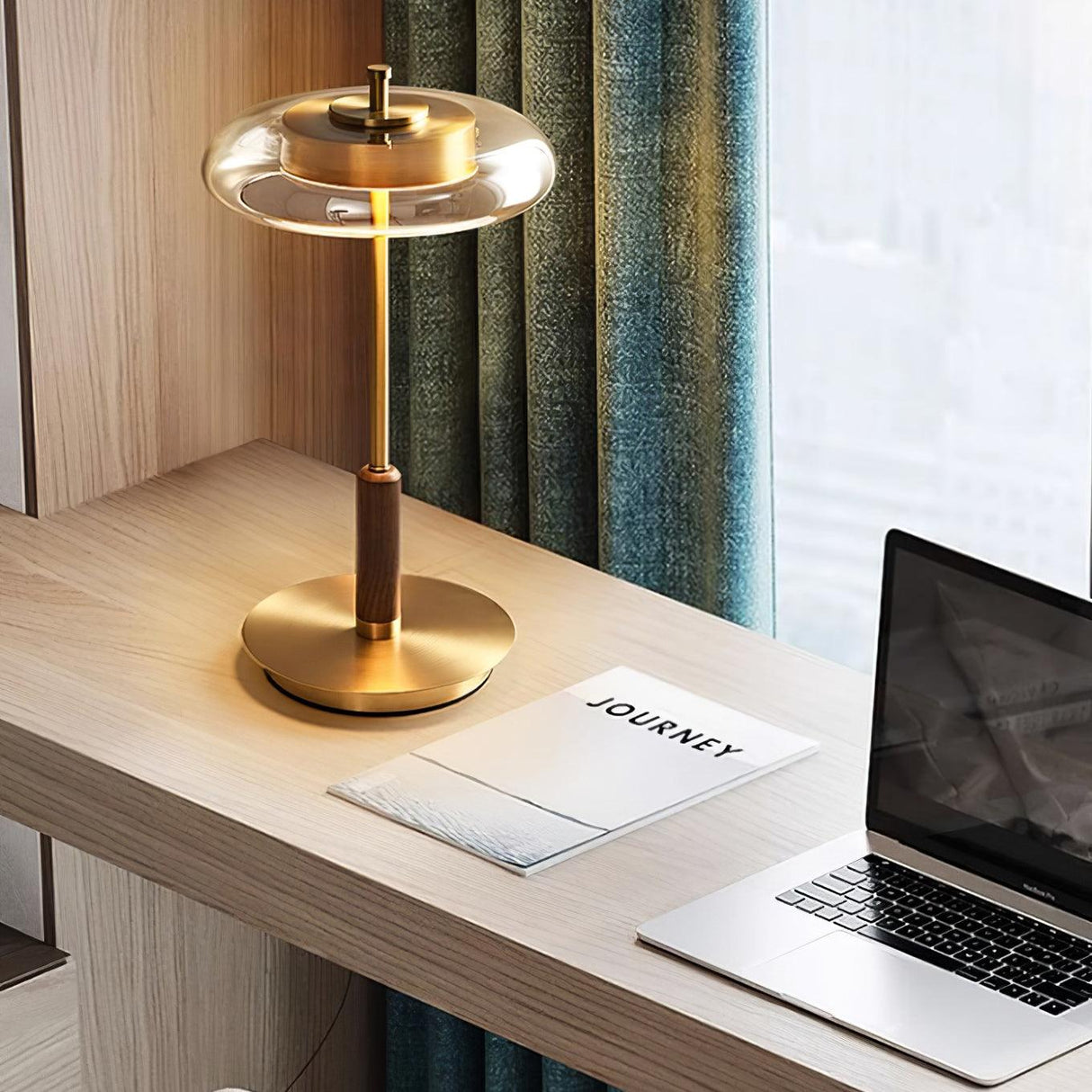 Modern LED Table Lamp Glass Dome With Wood Accent - Product detail 12