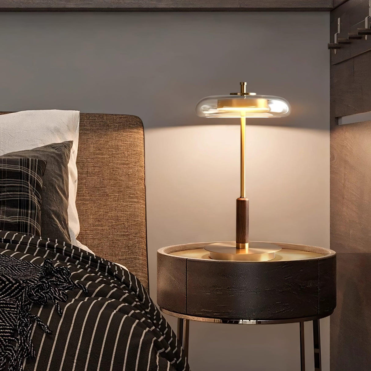 Modern LED Table Lamp Glass Dome With Wood Accent - Product detail 15