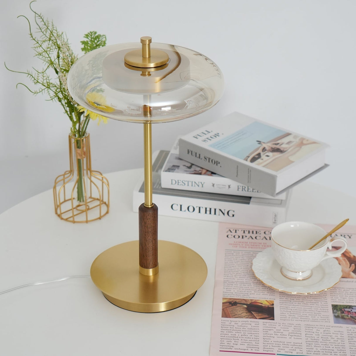 Modern LED Table Lamp Glass Dome With Wood Accent - Product detail 29
