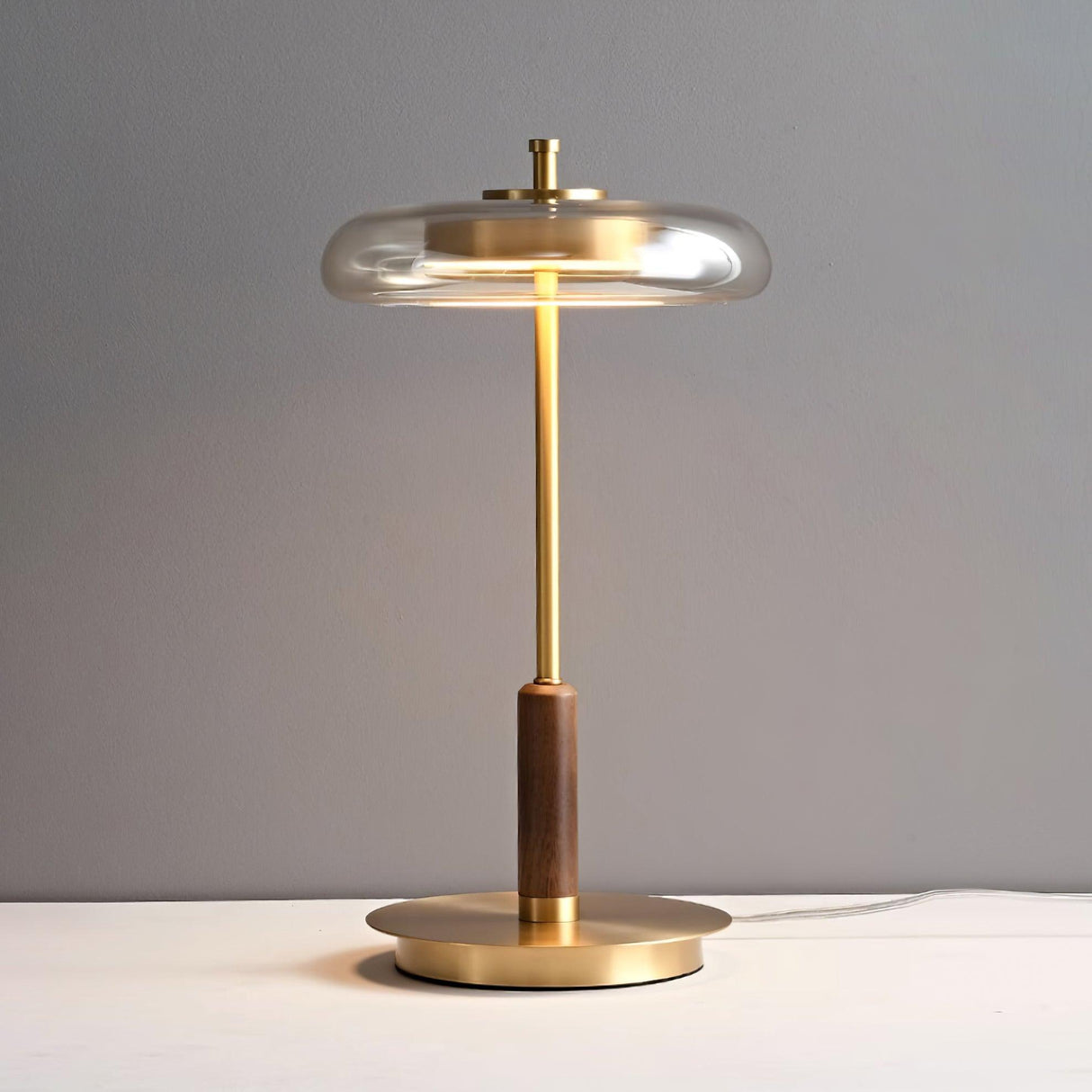Modern LED Table Lamp Glass Dome With Wood Accent - Product example