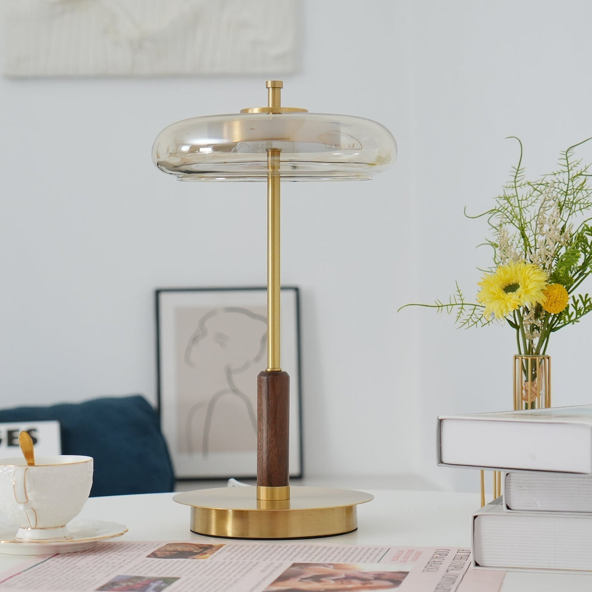 Modern LED Table Lamp Glass Dome With Wood Accent - Product detail 32