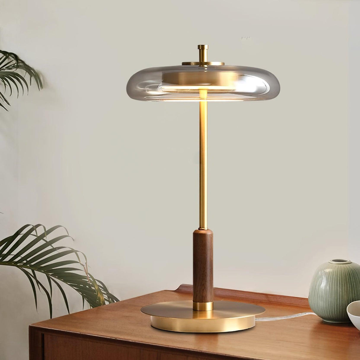 Modern LED Table Lamp Glass Dome With Wood Accent - Product detail 13