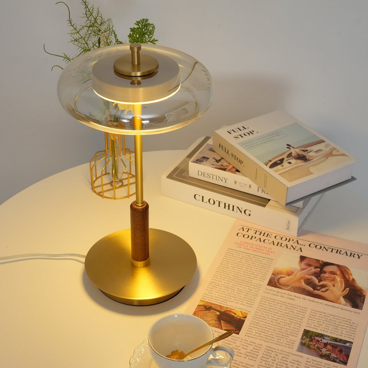 Modern LED Table Lamp Glass Dome With Wood Accent - Product detail 33