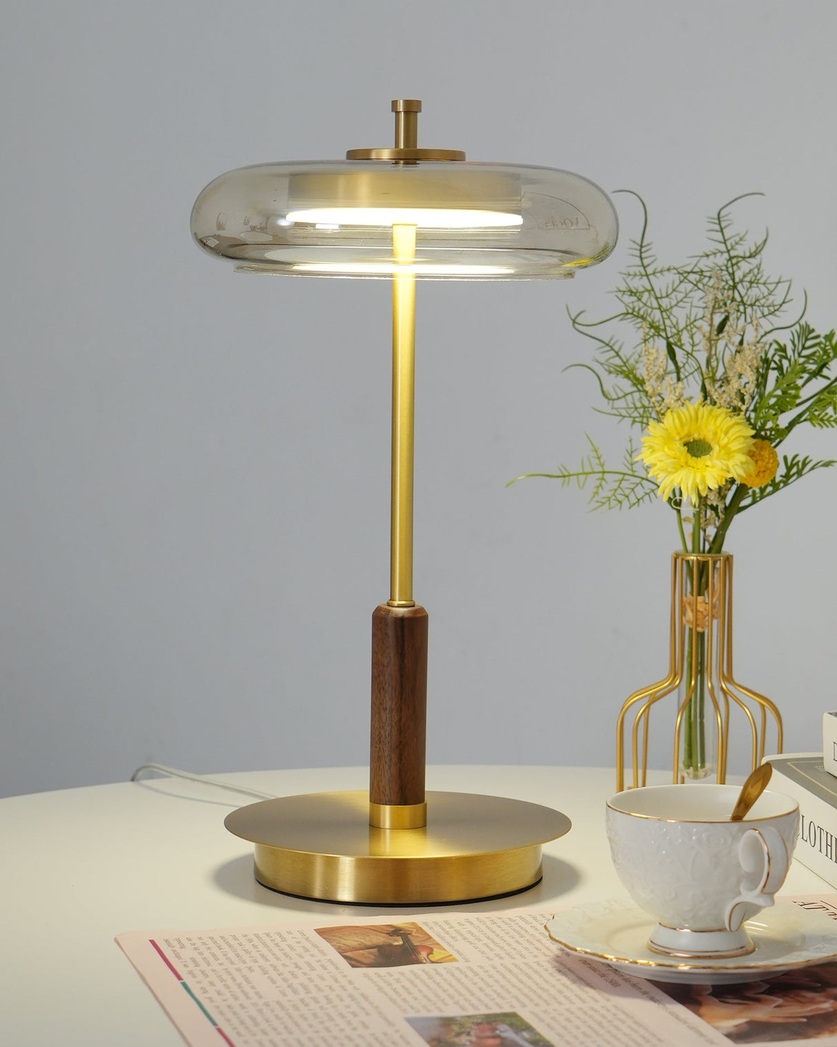 Modern LED Table Lamp Glass Dome With Wood Accent - Product detail 34