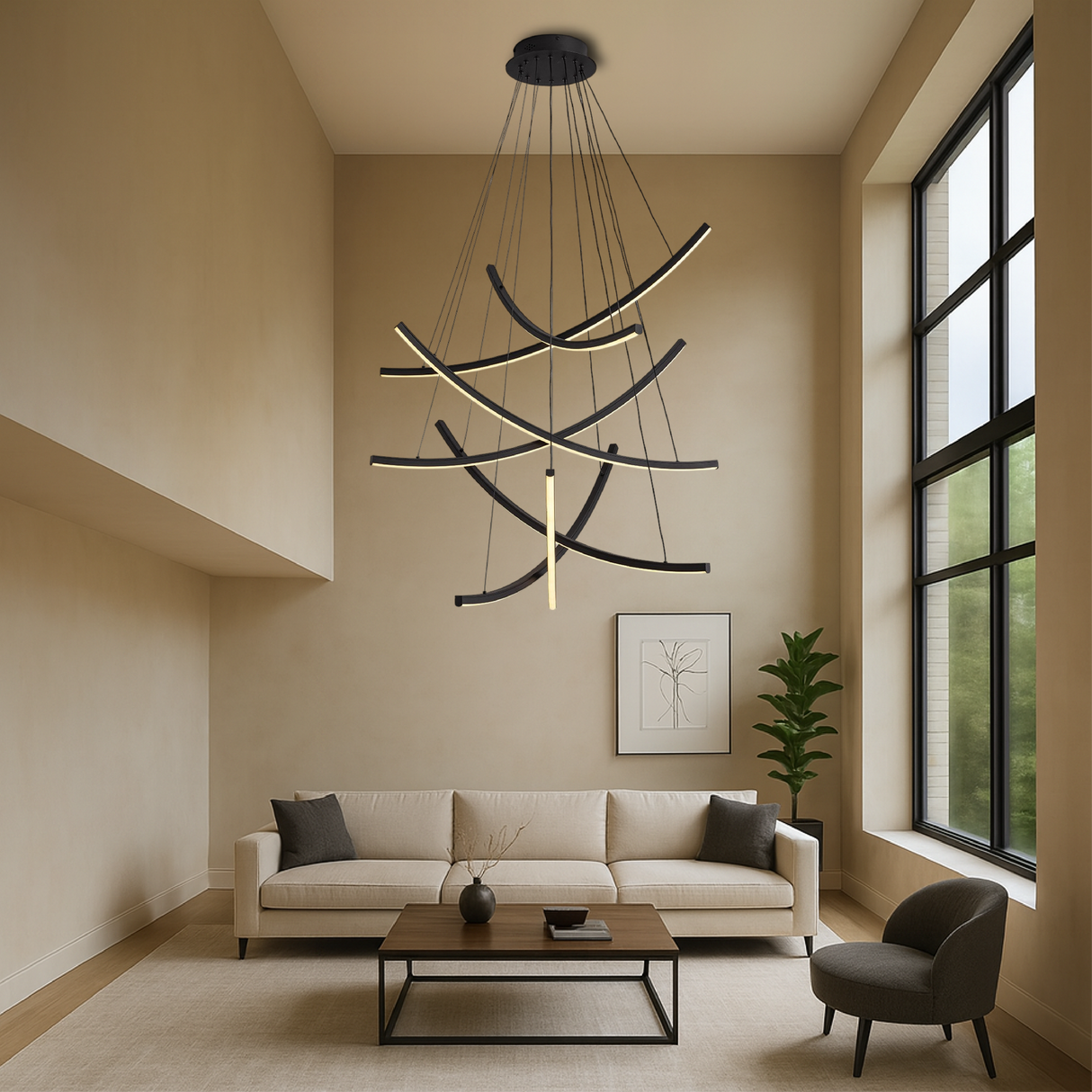 Modern LED Chandelier Curved Geometric Design - Product showcase