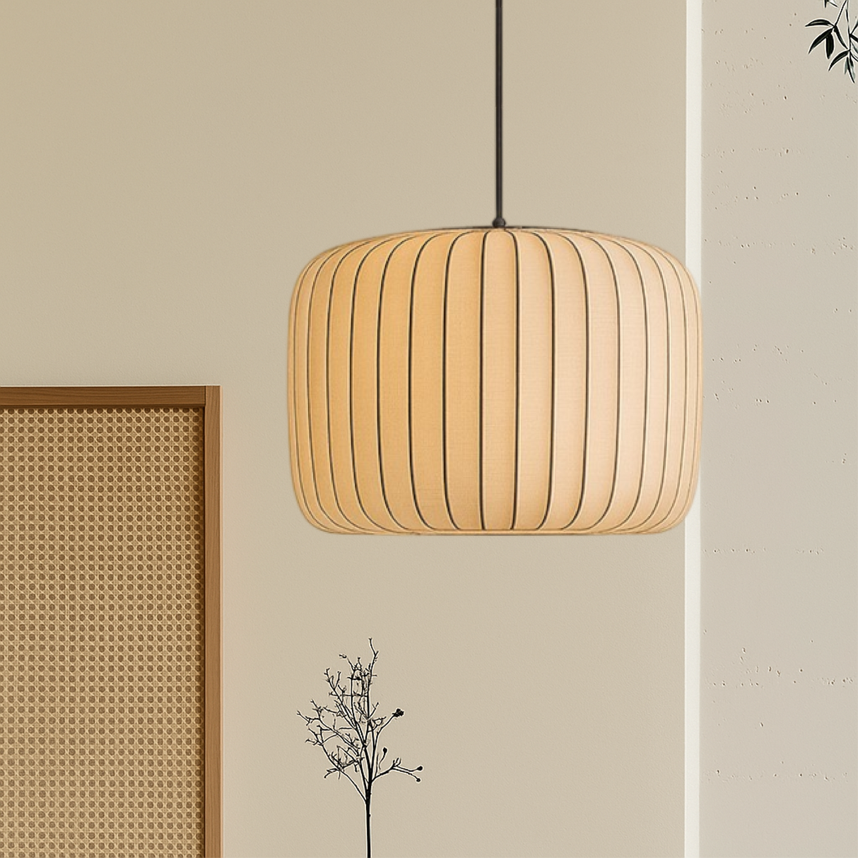 Japanese Pendant Light Natural Silk Pleated Shade - Product showcase