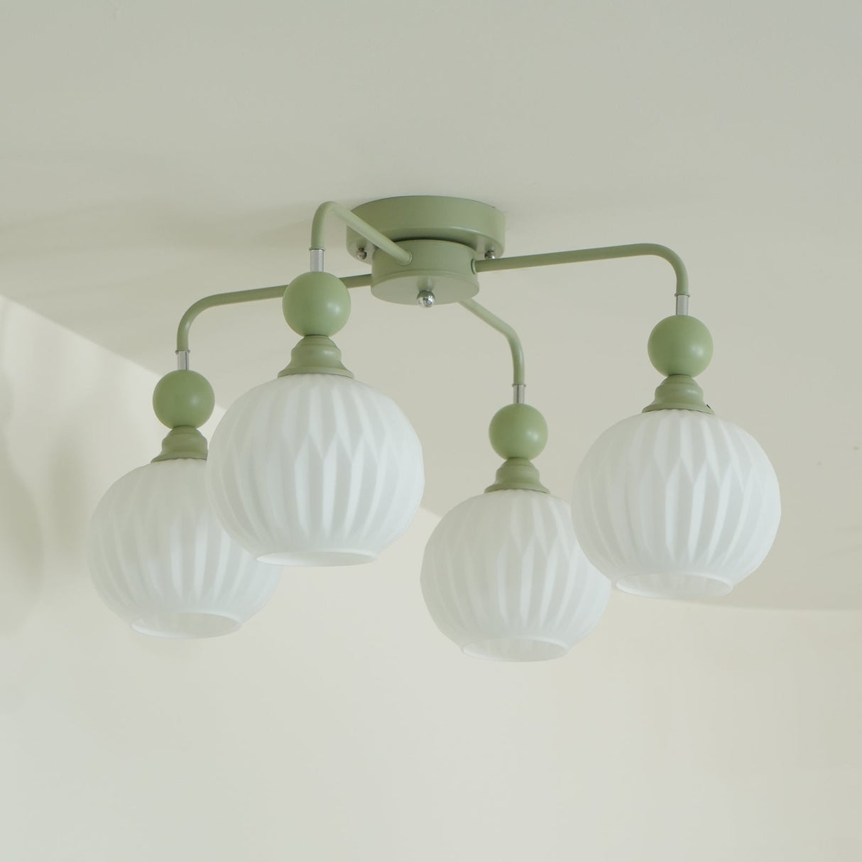 Modern Glass Ceiling Light Ribbed Shades With Sage Frame - Product detail 23