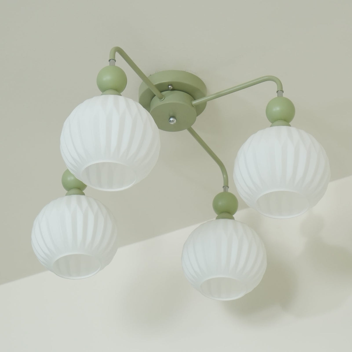 Modern Glass Ceiling Light Ribbed Shades With Sage Frame - Product detail 25