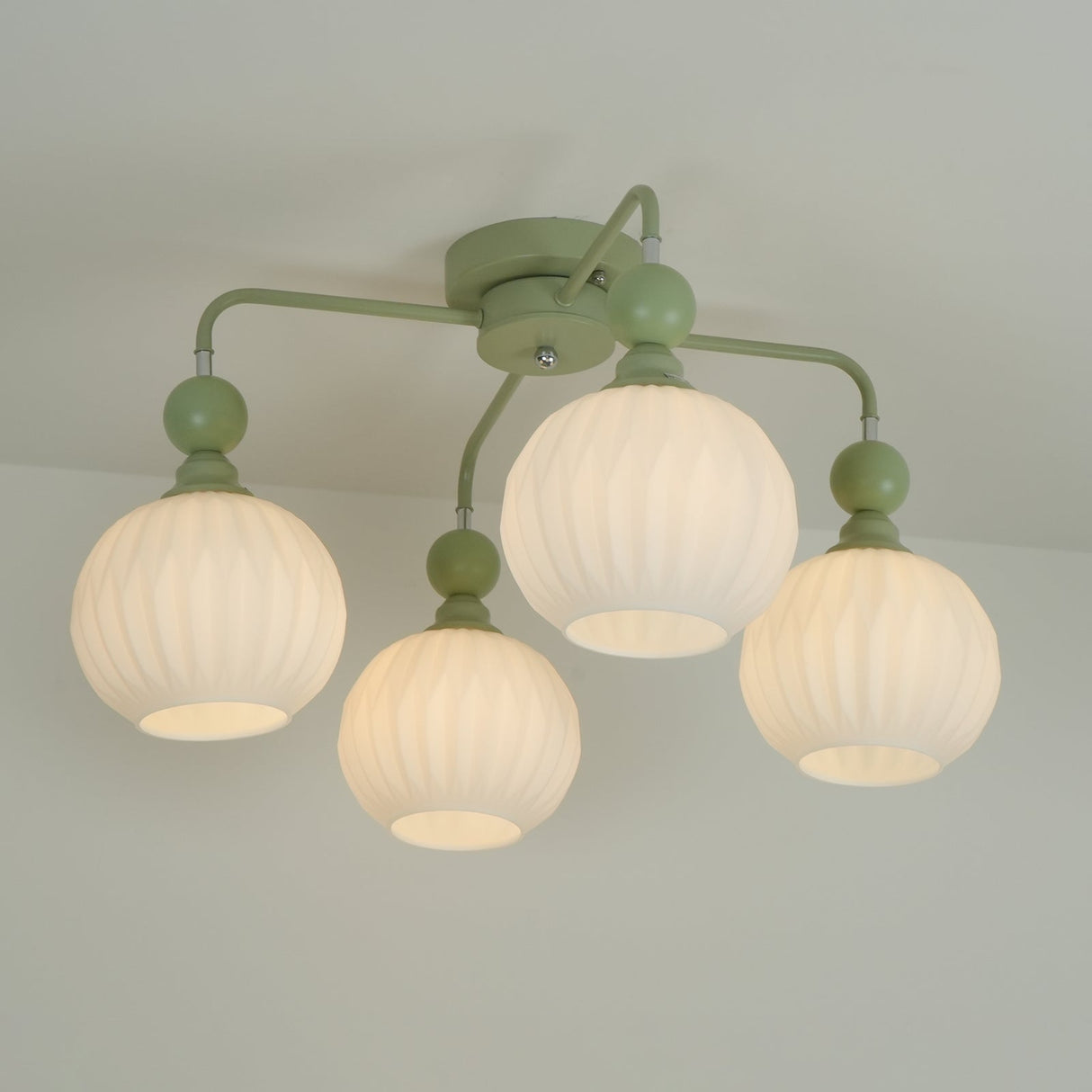 Modern Glass Ceiling Light Ribbed Shades With Sage Frame - Product detail 24