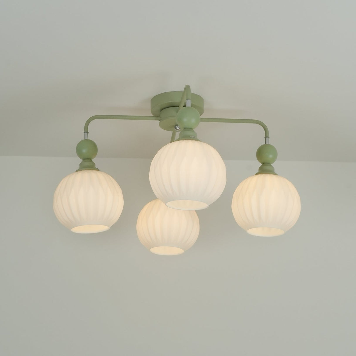 Modern Glass Ceiling Light Ribbed Shades With Sage Frame - Product detail 26