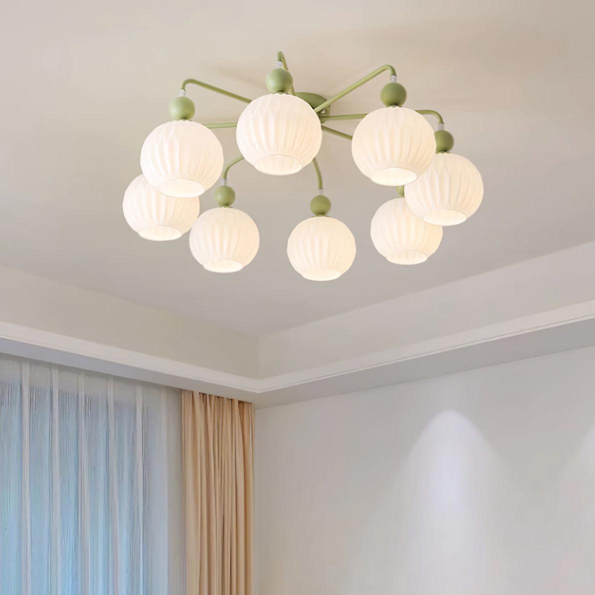 Modern Glass Ceiling Light Ribbed Shades With Sage Frame - Product detail 4