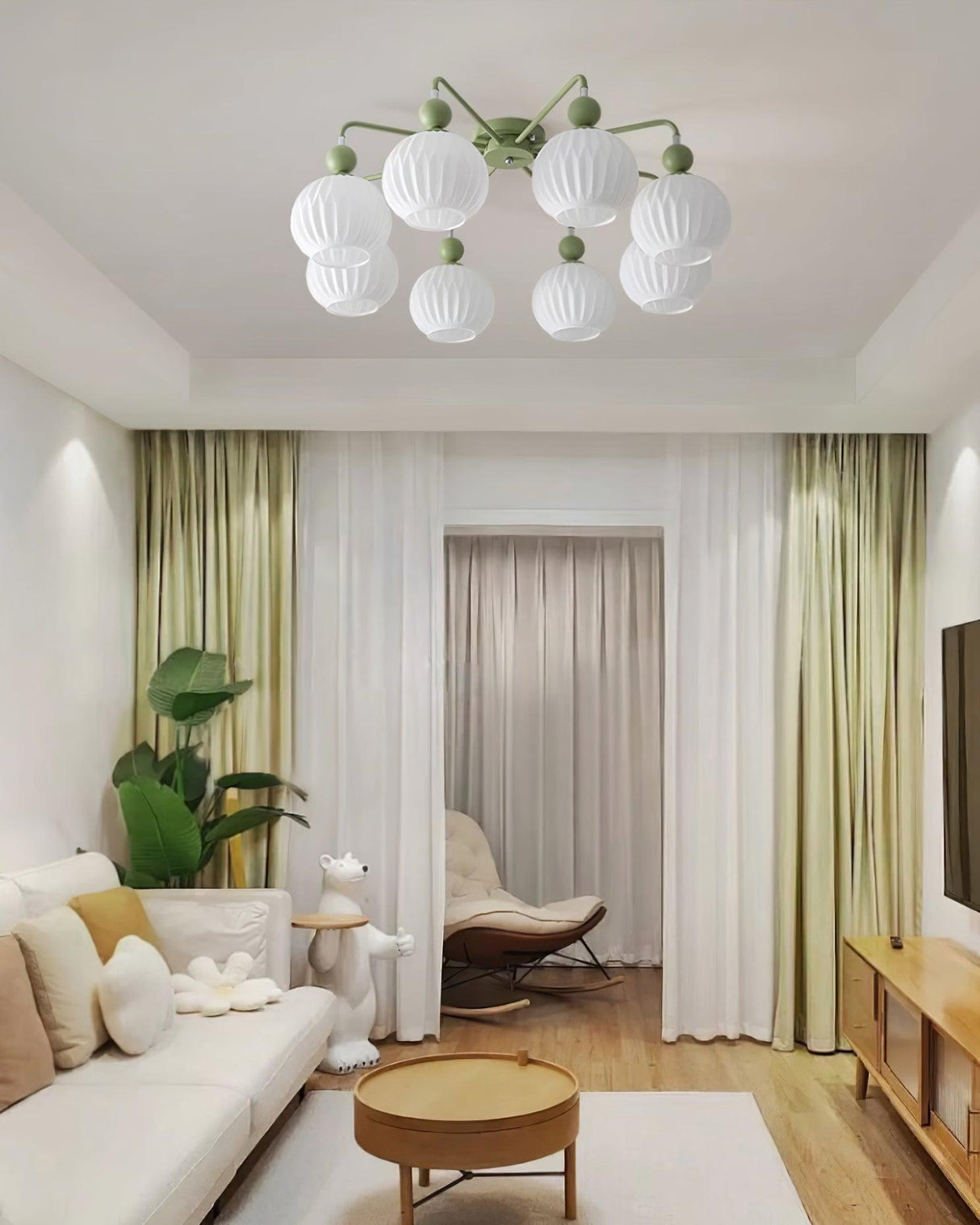 Modern Glass Ceiling Light Ribbed Shades With Sage Frame - Product detail 14