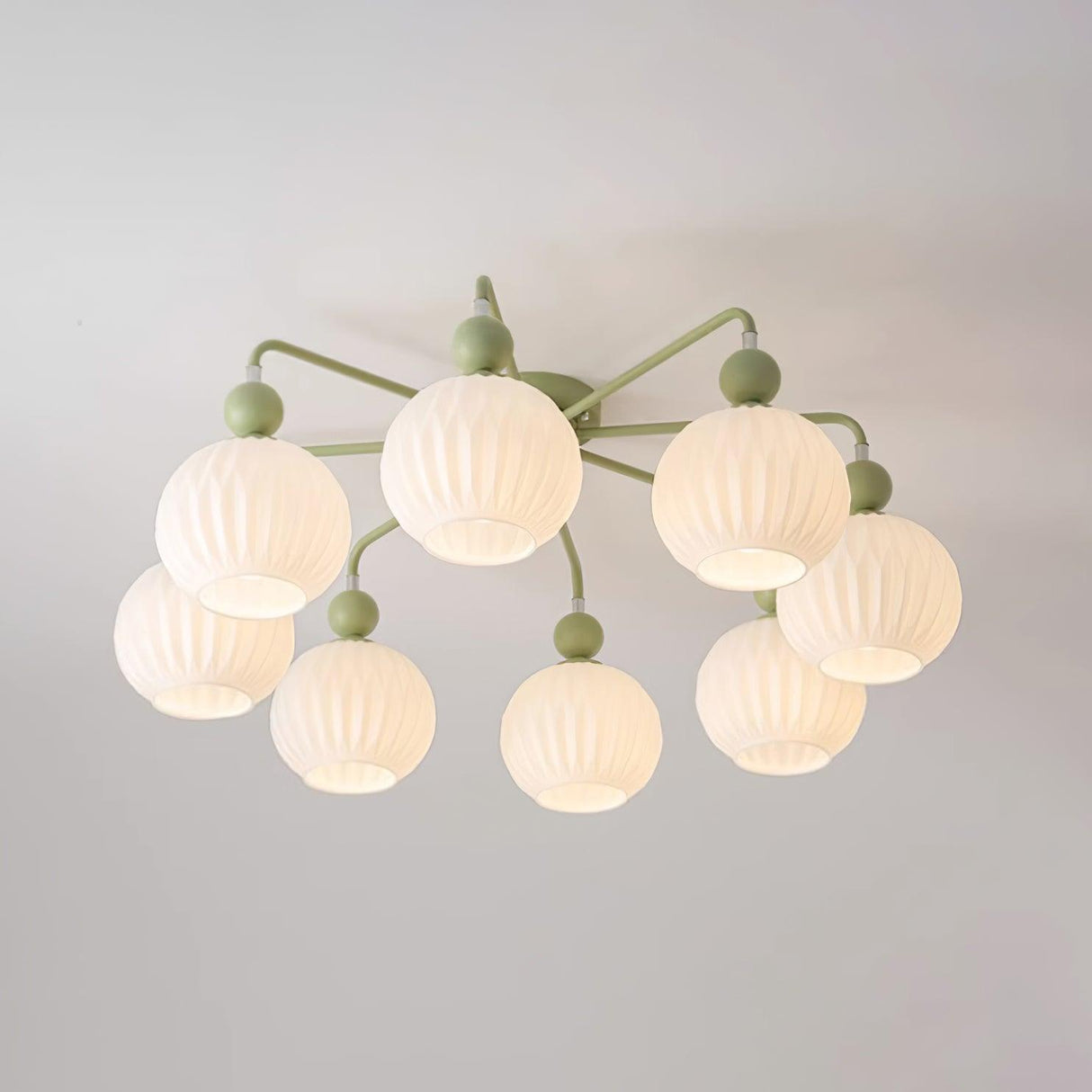 Modern Glass Ceiling Light Ribbed Shades With Sage Frame - Product detail 18