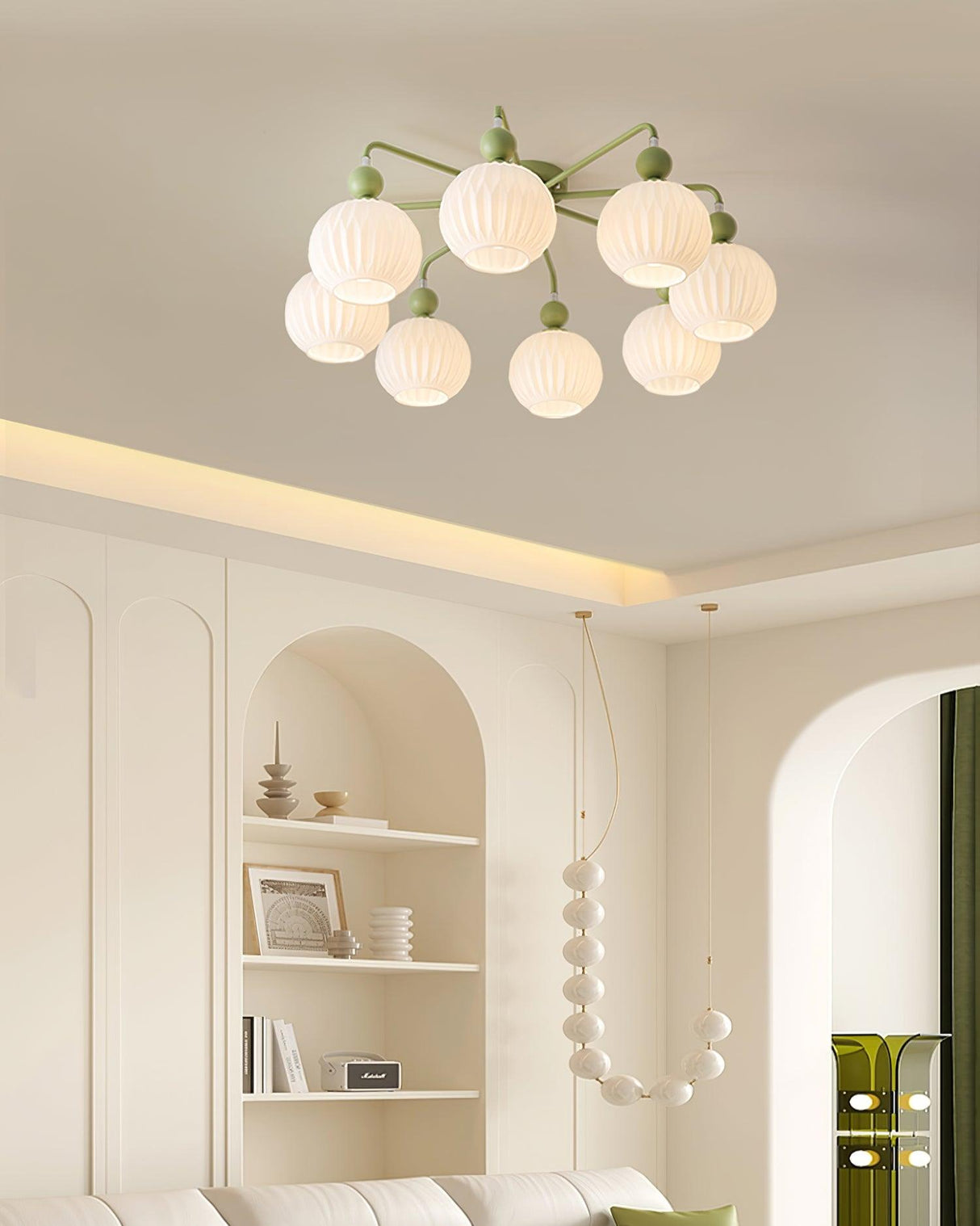 Modern Glass Ceiling Light Ribbed Shades With Sage Frame - Product detail 6