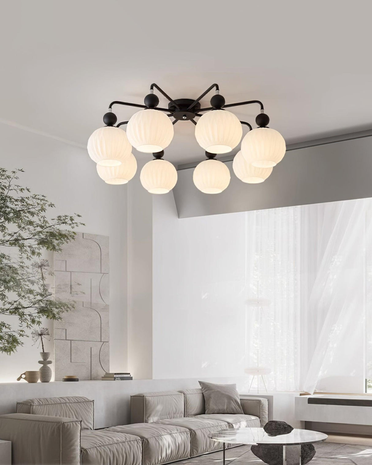 Modern Glass Ceiling Light Ribbed Shades With Sage Frame - Product detail 10