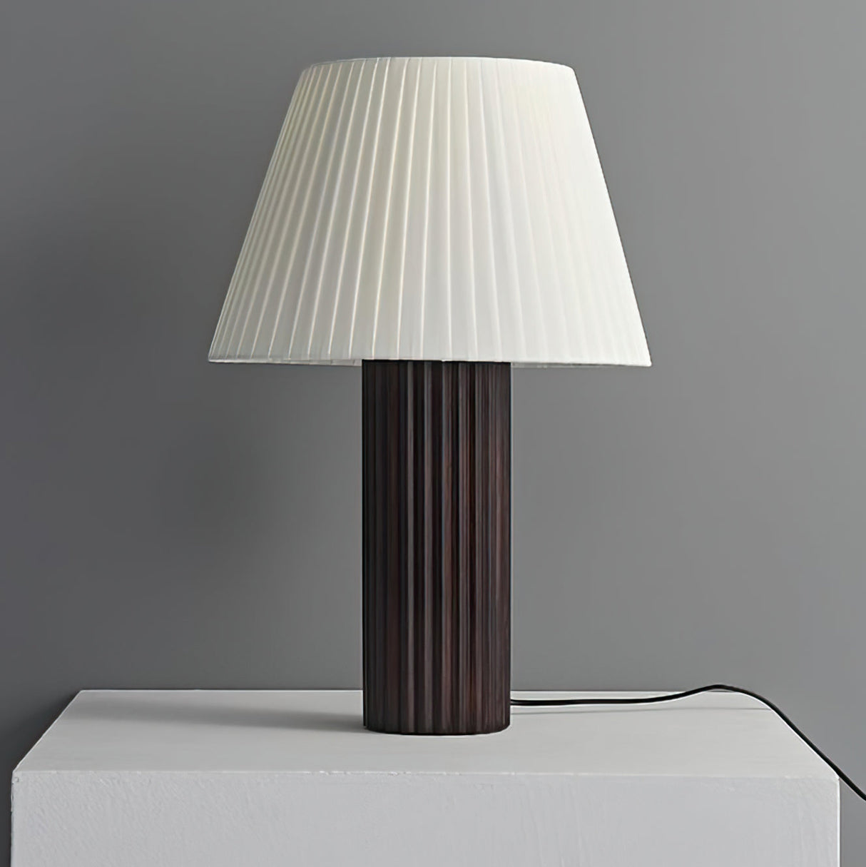 Modern Table Lamp Ribbed Wood Base with Pleated Shade - Product detail 14