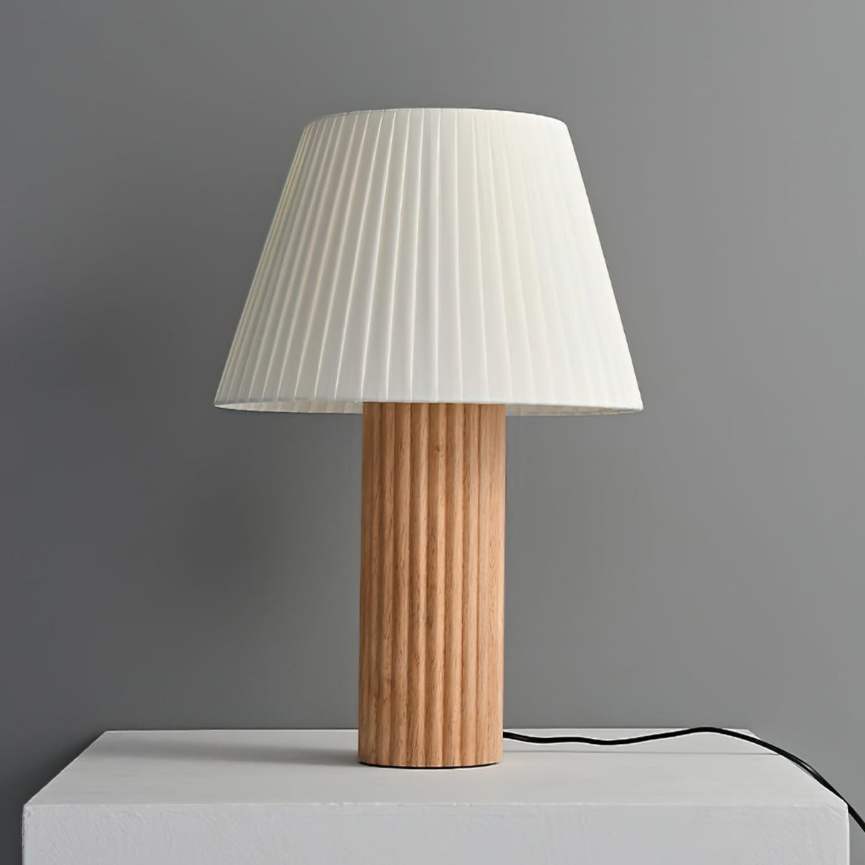 Modern Table Lamp Ribbed Wood Base with Pleated Shade - Product detail 11