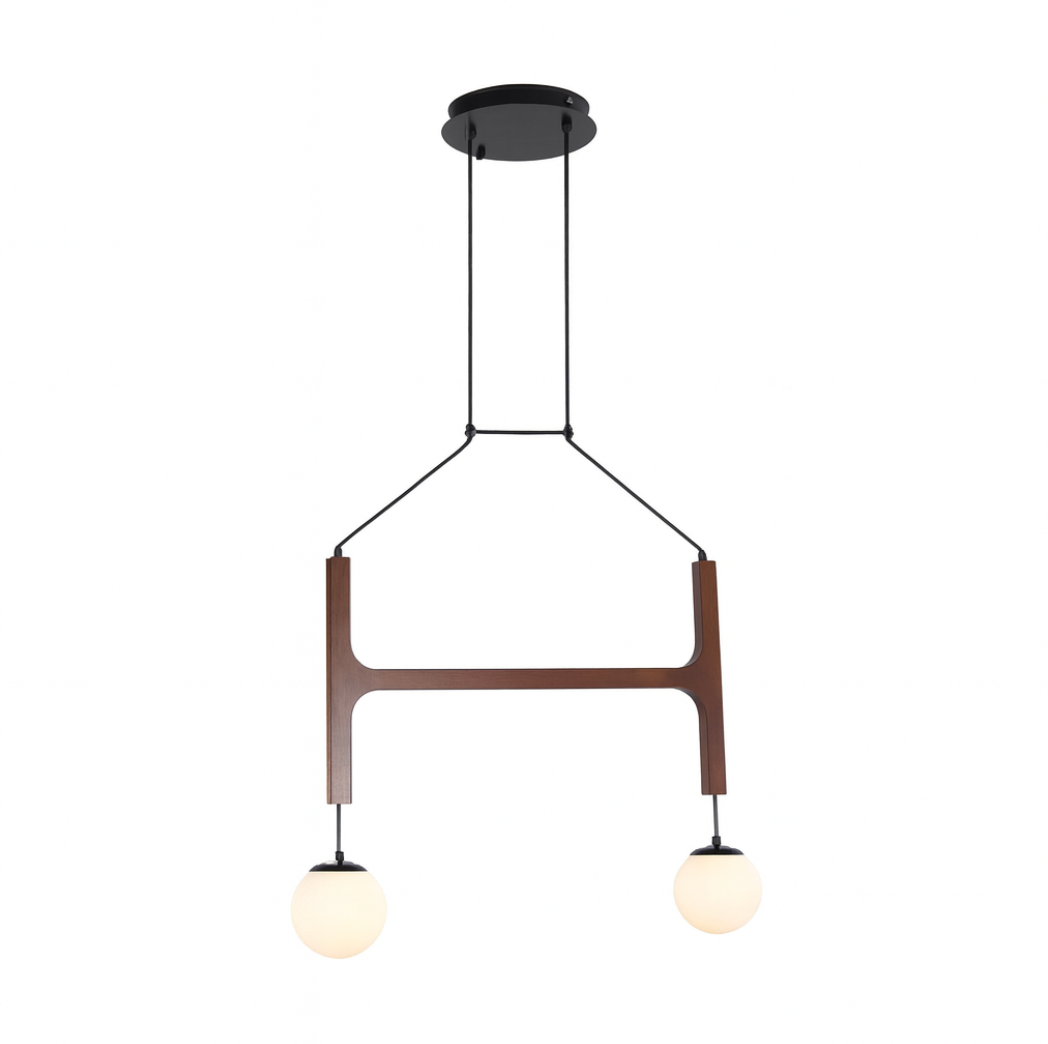 Modern Pendant Light Dual Globe Wood Frame Design - Product showcase