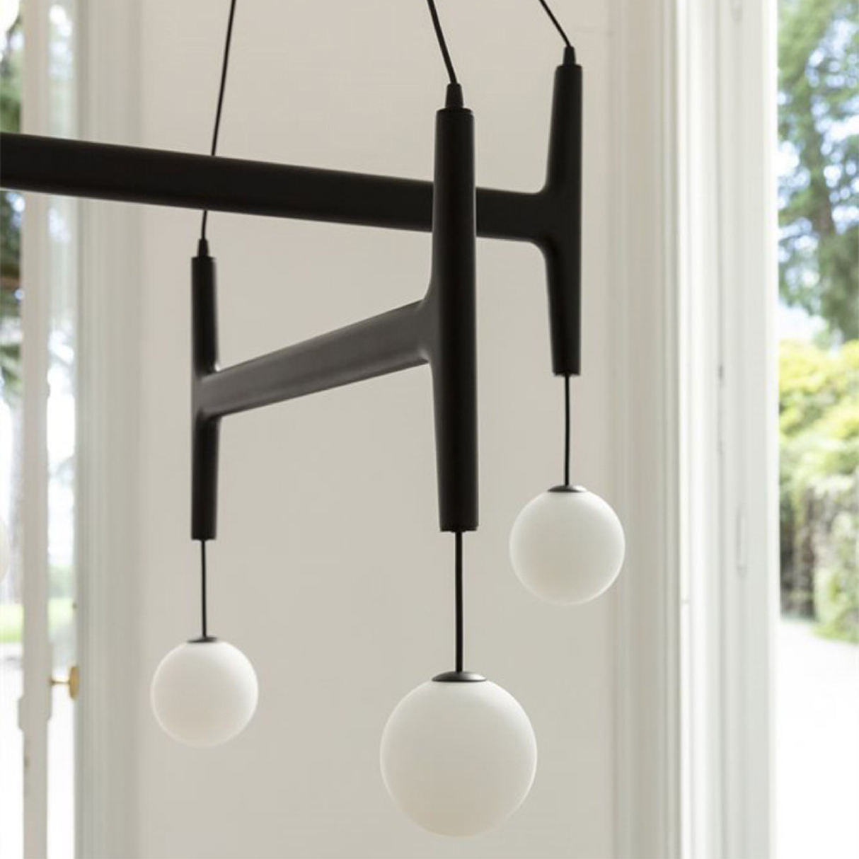 Modern Pendant Light Dual Globe Wood Frame Design - Product example