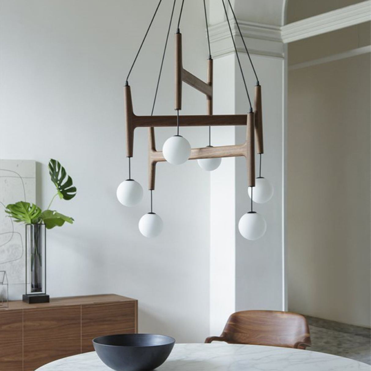 Modern Pendant Light Dual Globe Wood Frame Design - Product detail 4