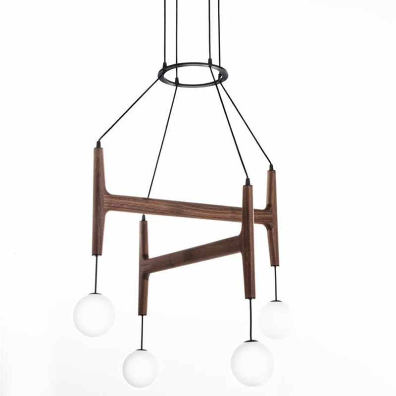 Modern Pendant Light Dual Globe Wood Frame Design - Product detail 7
