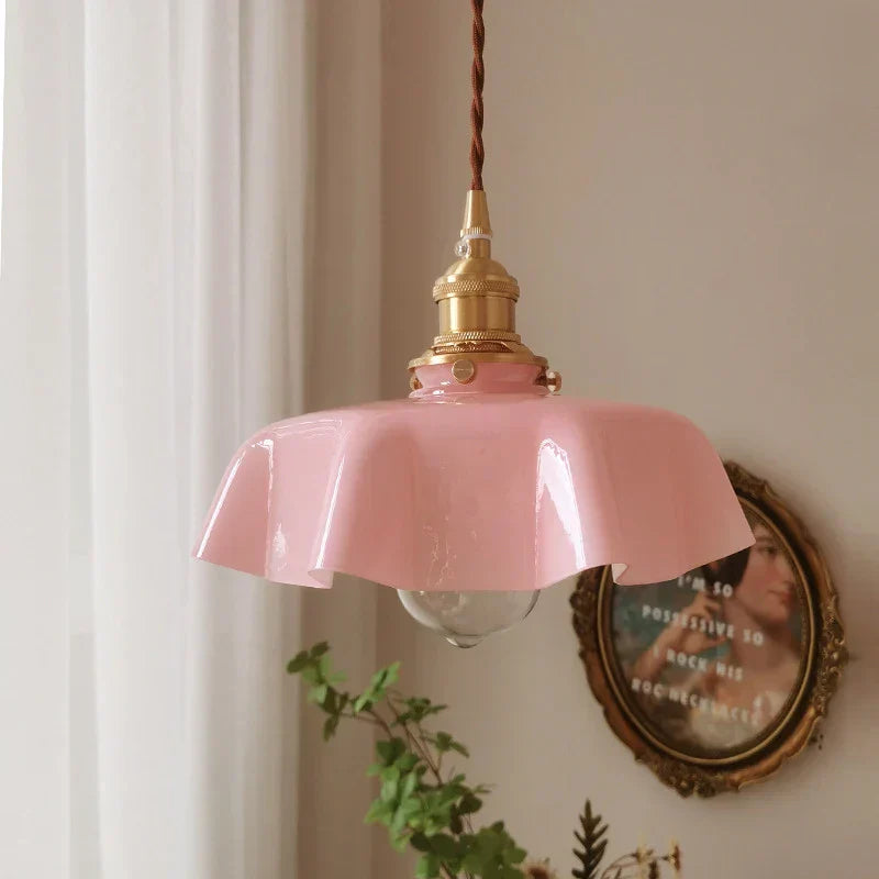 Pastel Triple Pendant Light  Brass Scalloped Glass Shades - Product detail 4