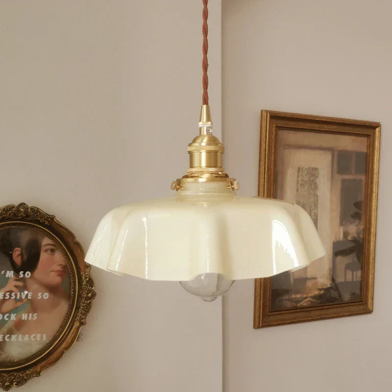 Pastel Triple Pendant Light  Brass Scalloped Glass Shades - Product detail 5