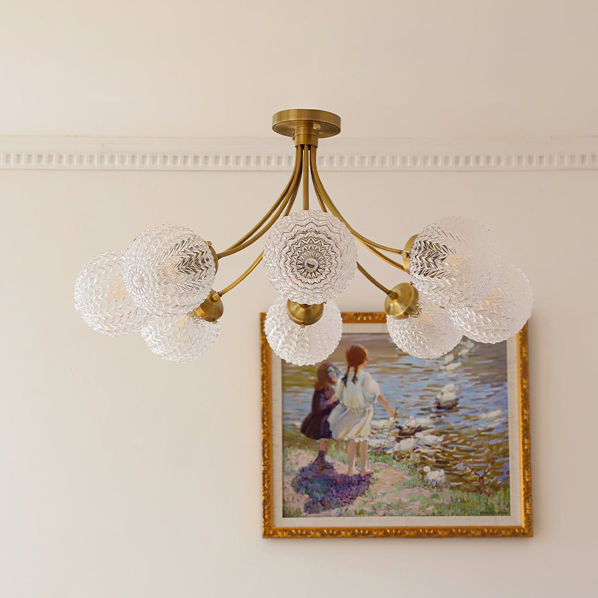 Vintage Glass Ceiling Light Brass Frame With Textured Globes - Product detail 18