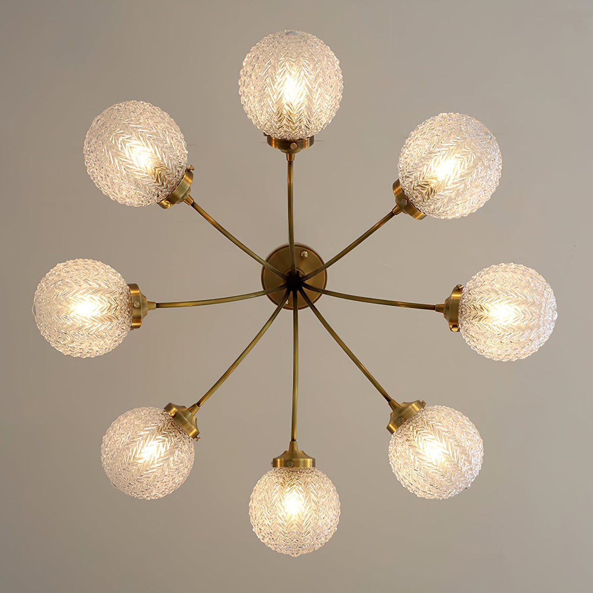 Vintage Glass Ceiling Light Brass Frame With Textured Globes - Product detail 17