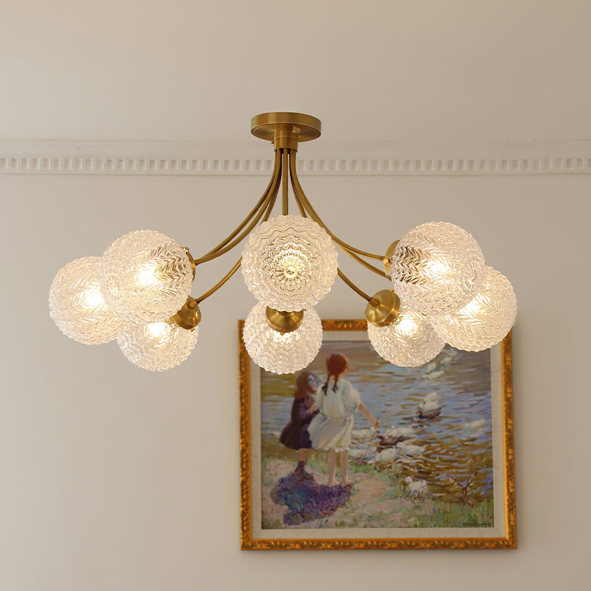 Vintage Glass Ceiling Light Brass Frame With Textured Globes - Product detail 8