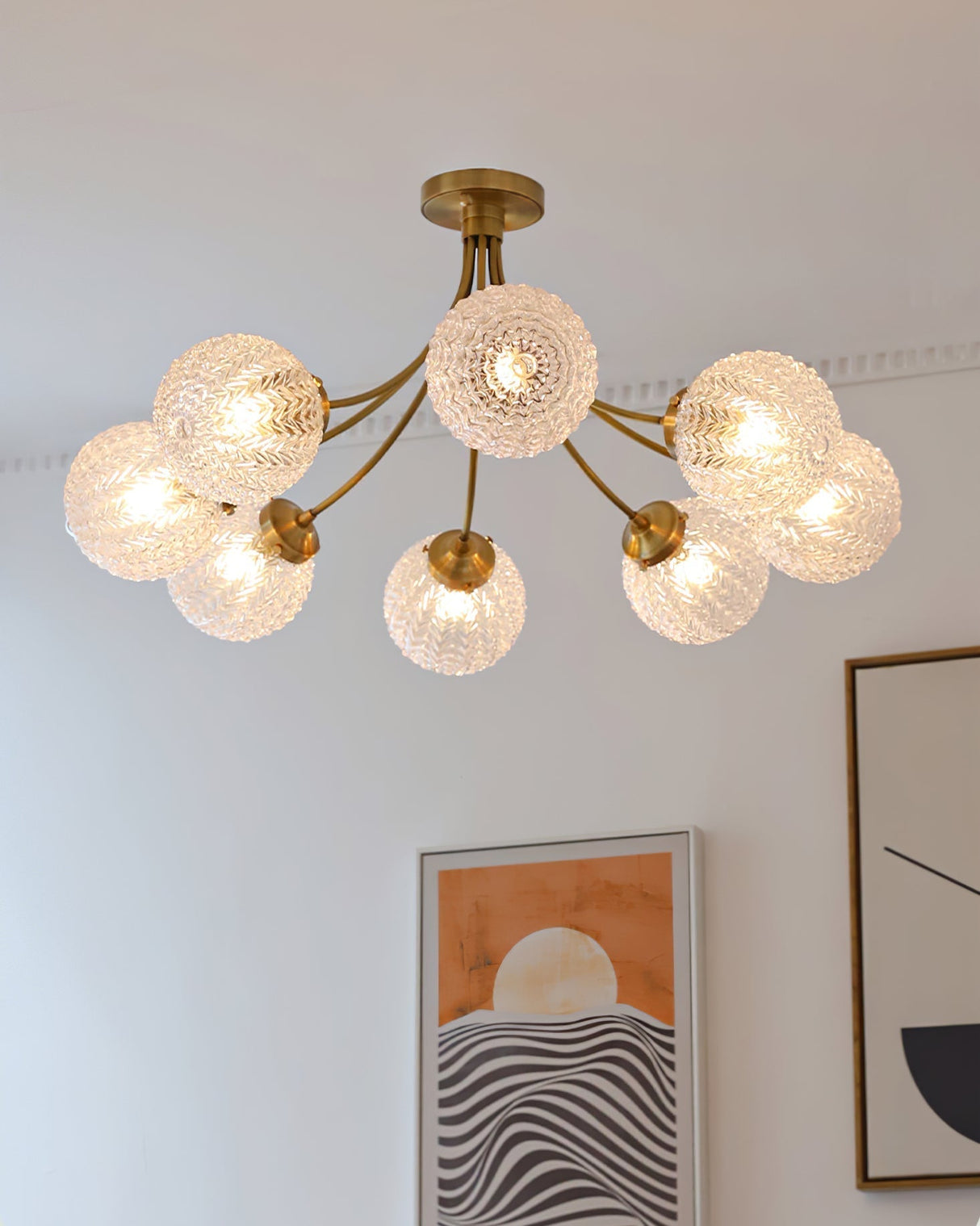 Vintage Glass Ceiling Light Brass Frame With Textured Globes - Product detail 13