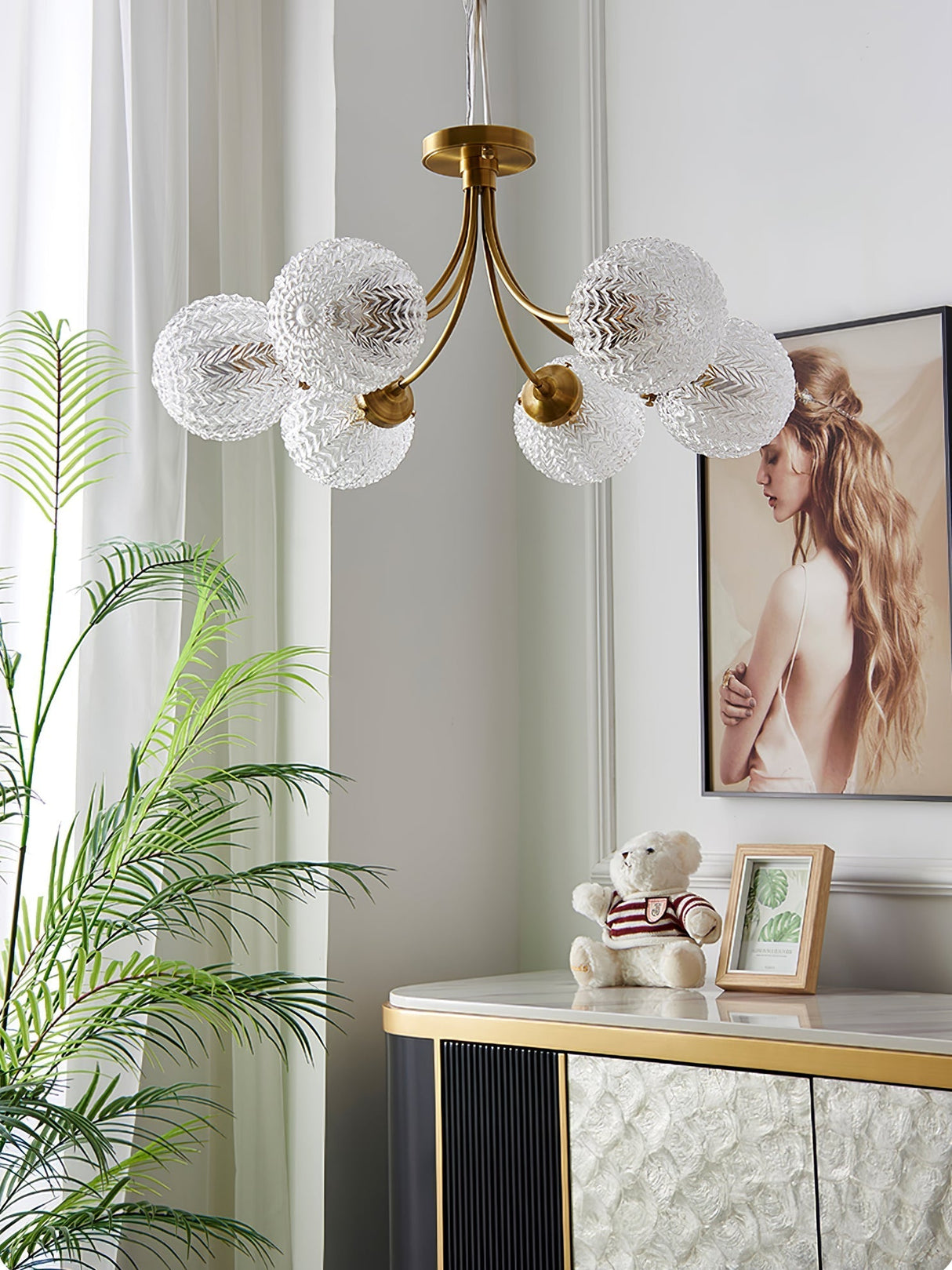 Vintage Glass Ceiling Light Brass Frame With Textured Globes - Product detail 14