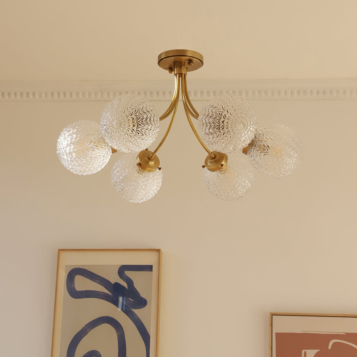 Vintage Glass Ceiling Light Brass Frame With Textured Globes - Product detail 19