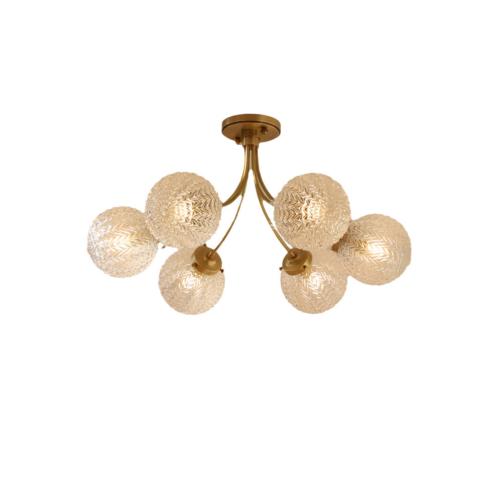 Vintage Glass Ceiling Light Brass Frame With Textured Globes - Product detail 26