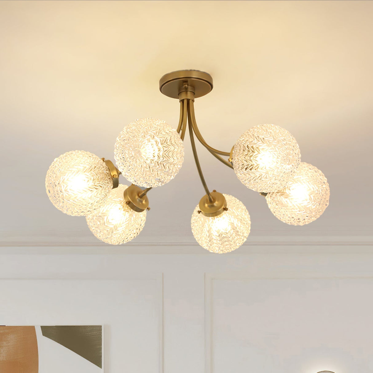 Vintage Glass Ceiling Light Brass Frame With Textured Globes - Product detail 6
