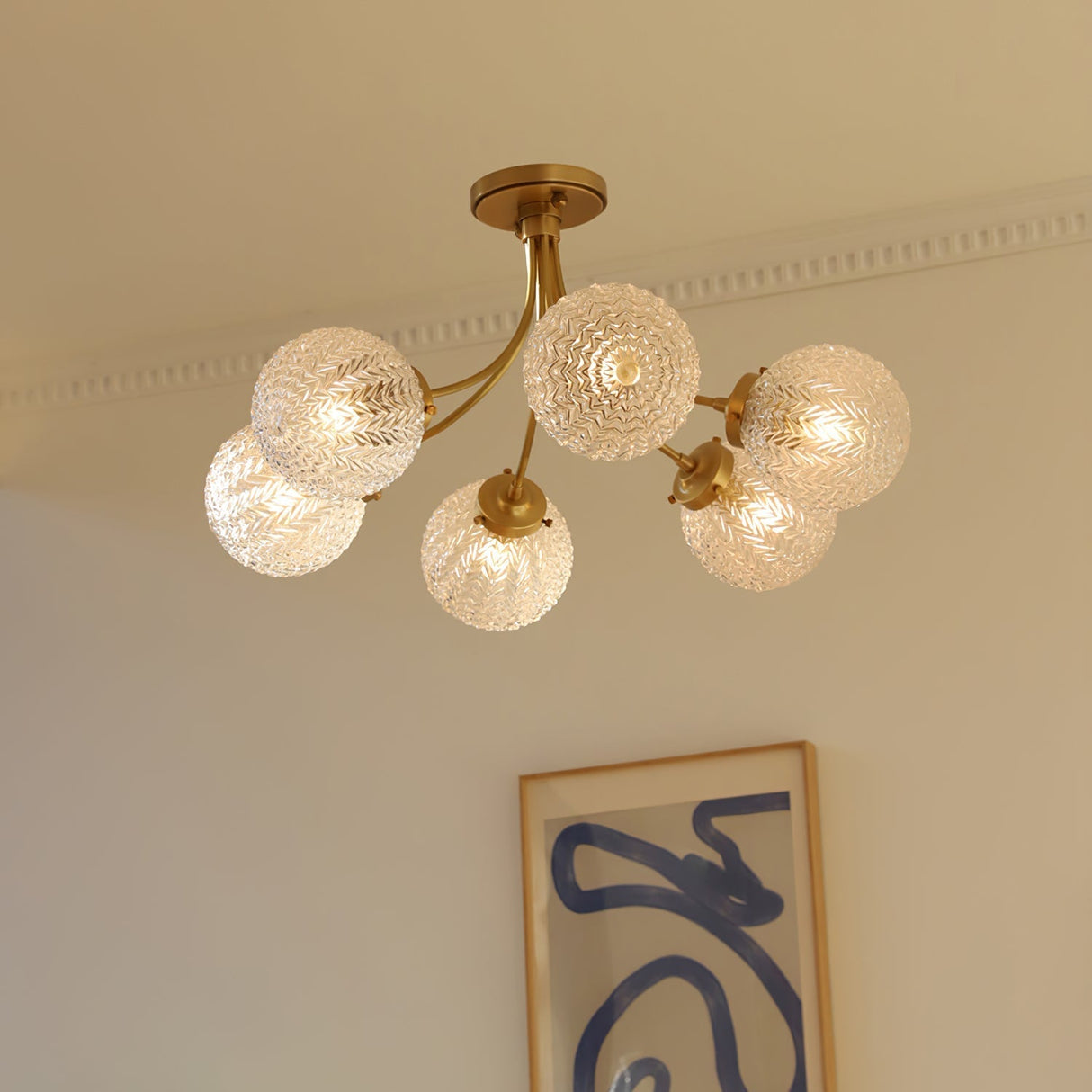 Vintage Glass Ceiling Light Brass Frame With Textured Globes - Product detail 9
