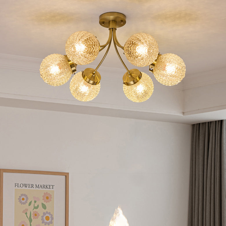 Vintage Glass Ceiling Light Brass Frame With Textured Globes - Product detail 11