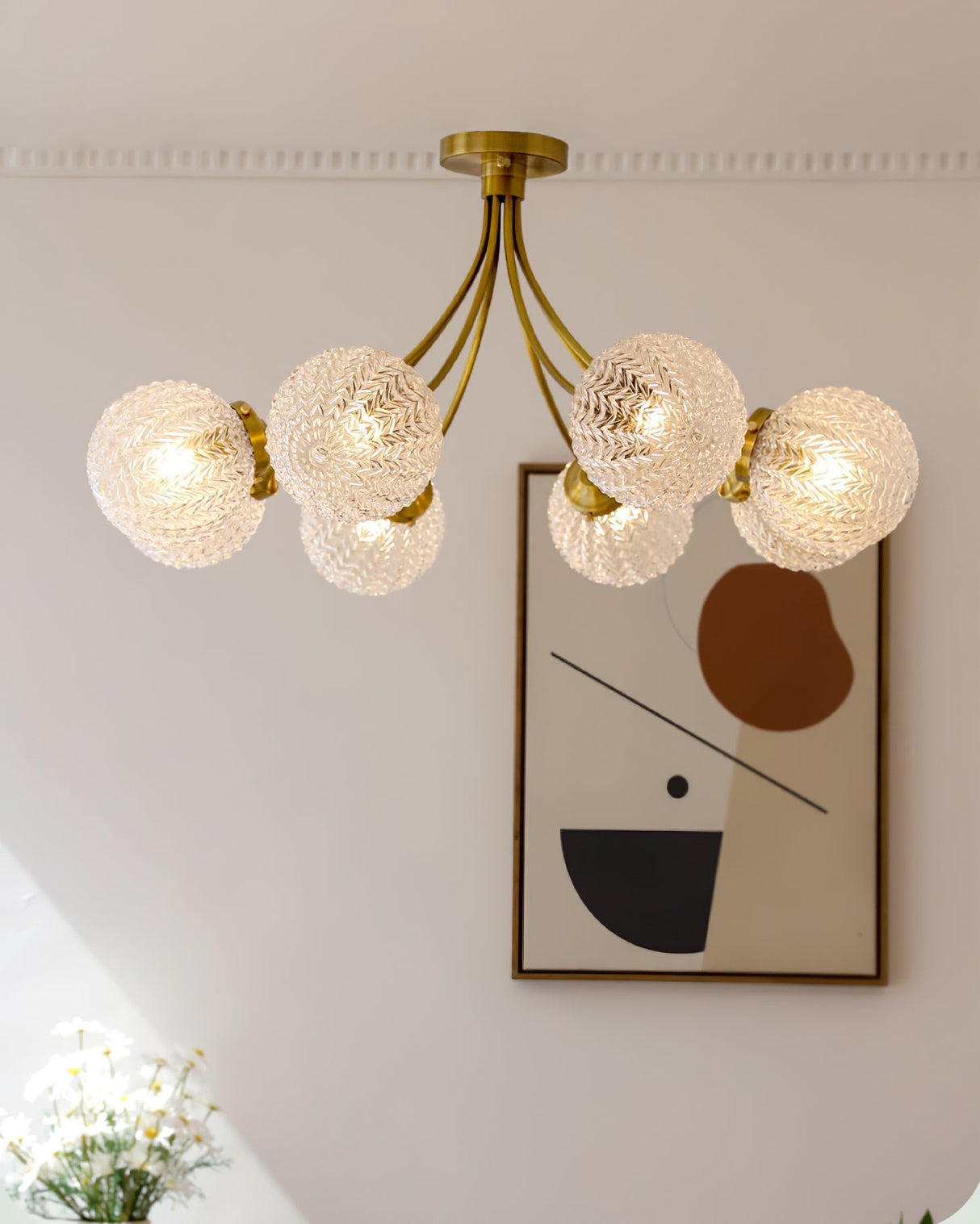 Vintage Glass Ceiling Light Brass Frame With Textured Globes - Product detail 12