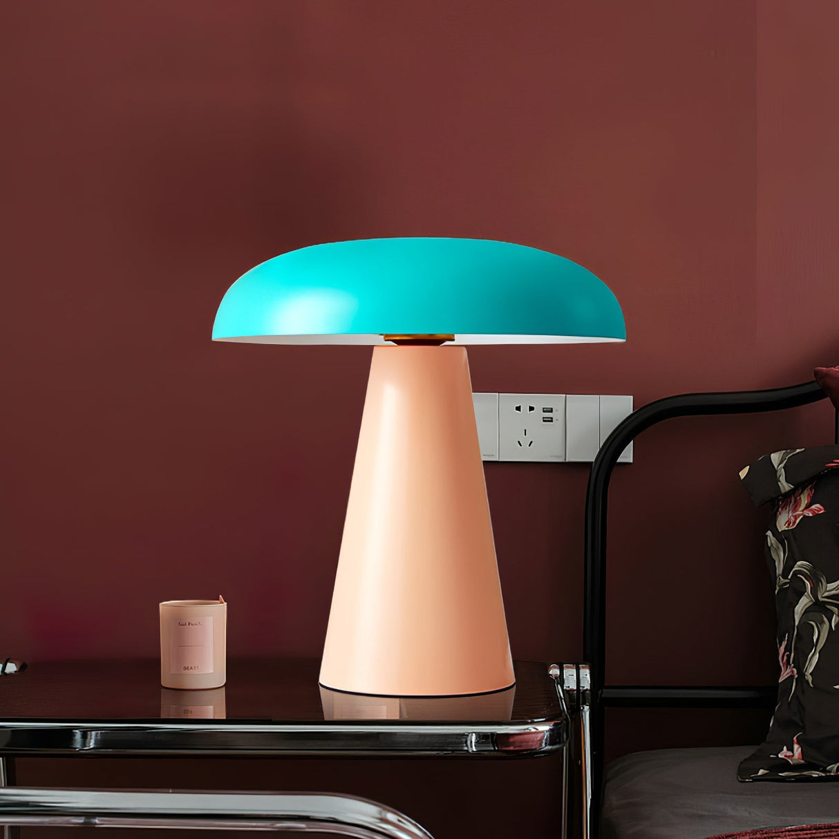 Modern Table Lamp Mushroom Shape Metal Design - Detailed view