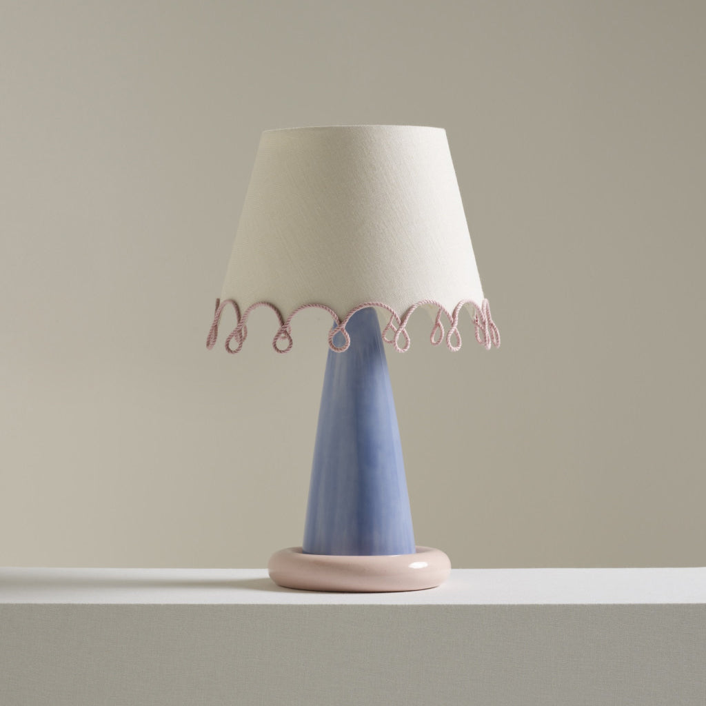 Ceramic Table Lamp Ribbon Trim Fabric Shade - Detailed view