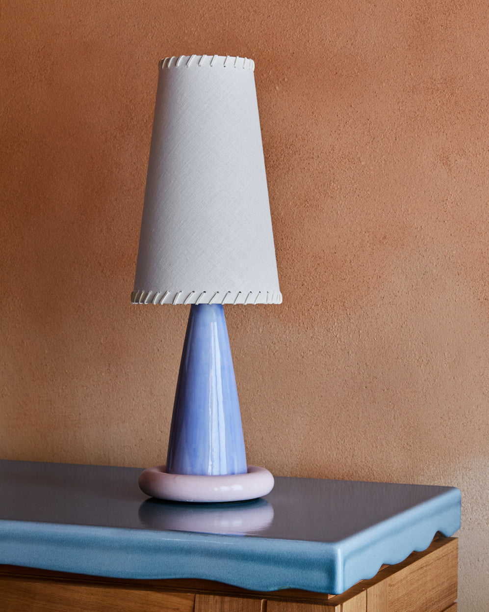 Ceramic Table Lamp Ribbon Trim Fabric Shade - Product detail 8