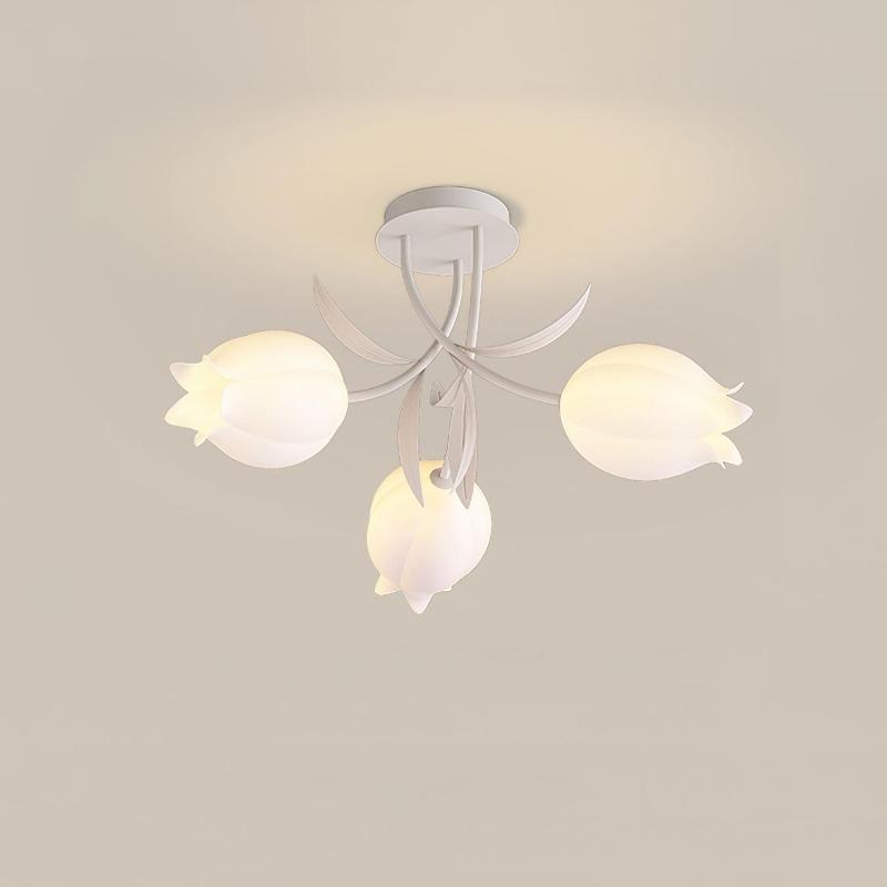 Floral Ceiling Light White Tulip Glass Shades With Green Metal Base - Product detail 45
