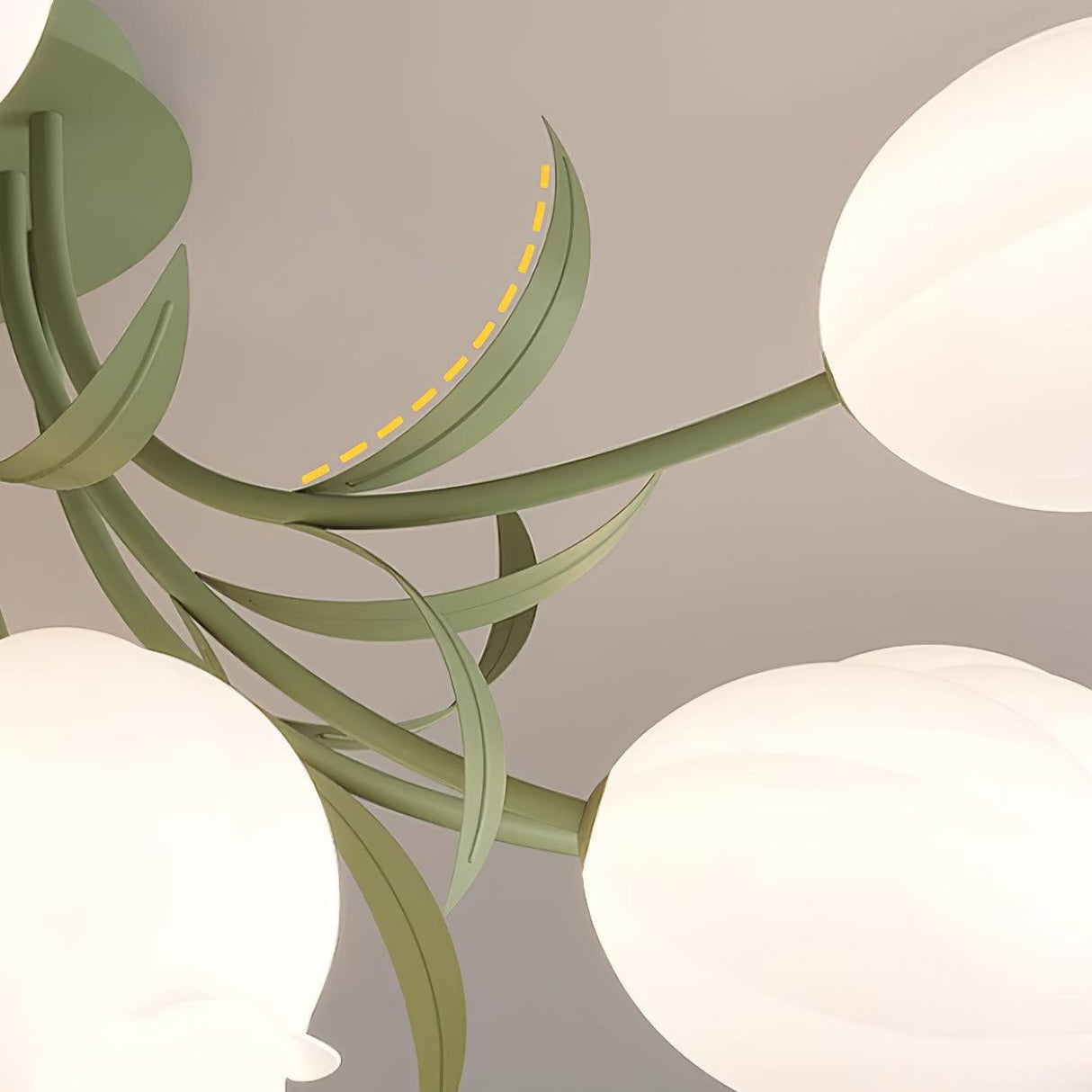 Floral Ceiling Light White Tulip Glass Shades With Green Metal Base - Product detail 41