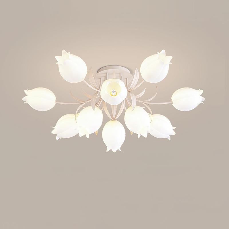 Floral Ceiling Light White Tulip Glass Shades With Green Metal Base - Product detail 49