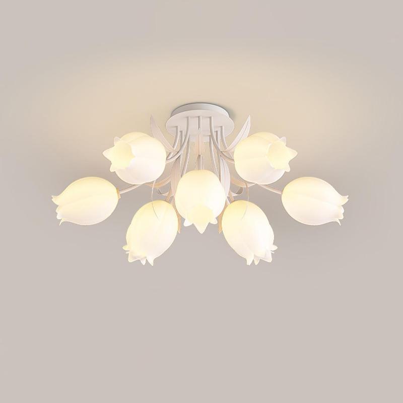 Floral Ceiling Light White Tulip Glass Shades With Green Metal Base - Product detail 47